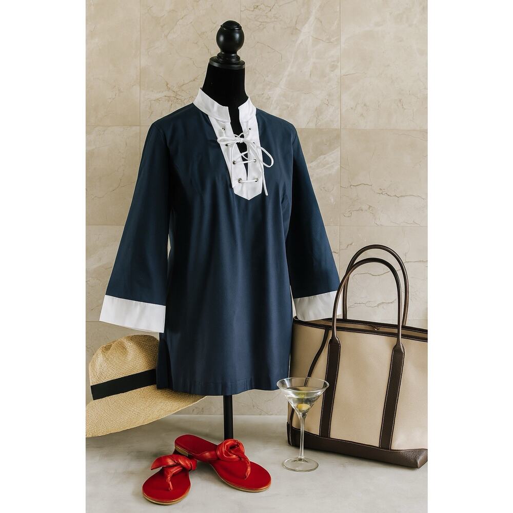 Brooks Brothers Cotton Tunic - Medium Navy & White Colorblock Preppy Resortwear